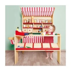 Pinolino Marktstand Lucy Fichte Massiv, Mit Stoffdach Und -ablage -Babyprodukte Geschäft 221007 01 gr 1