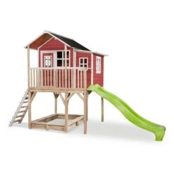 EXIT TOYS EXIT Loft 750 Holzspielhaus - Rot Extra Hoch - Mit Sandkasten, Rutsche & Anbau